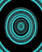 Cyan Concentric Mandala Circles Rug