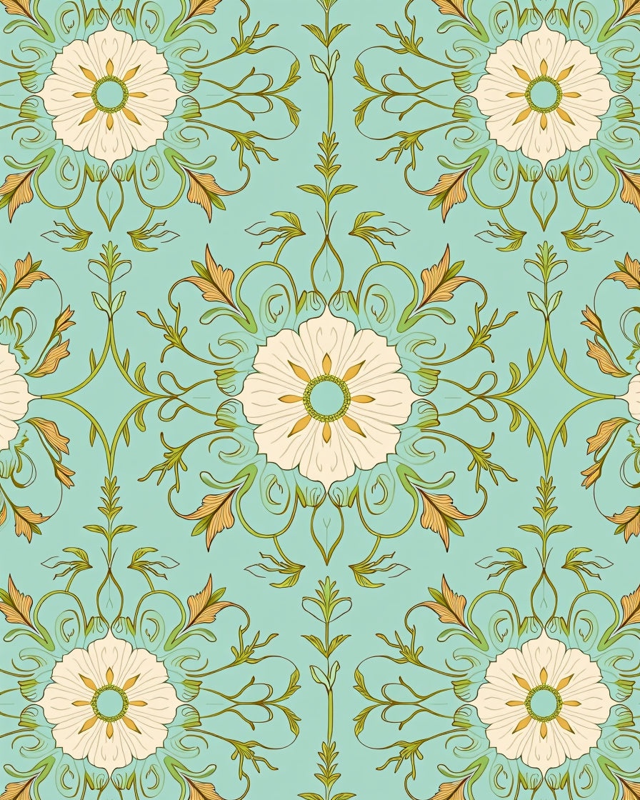 Art Nouveau Teal Floral Swirl Rug