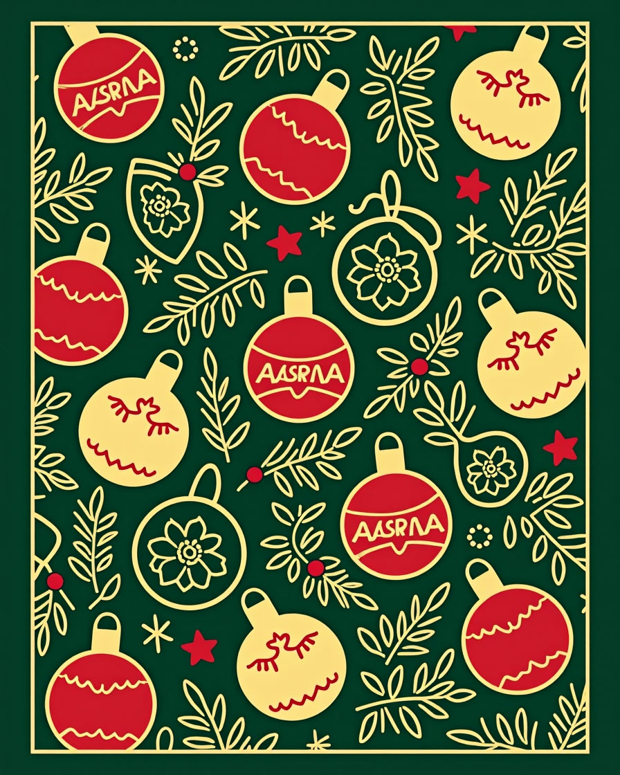 Festive Red Yellow Christmas Ornaments Rug