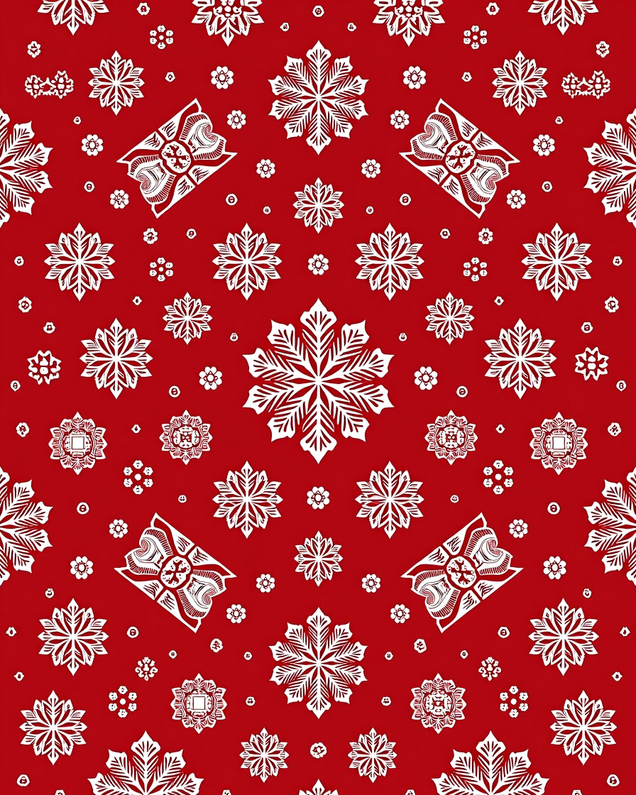 Festive Red Snowflake Winter Snow Rug