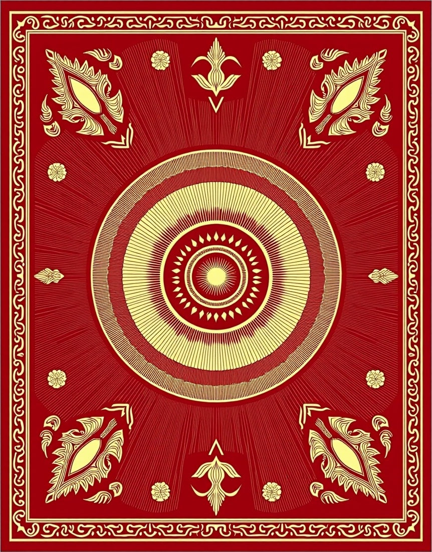 Crimson Gold Medallion Sunburst Rug