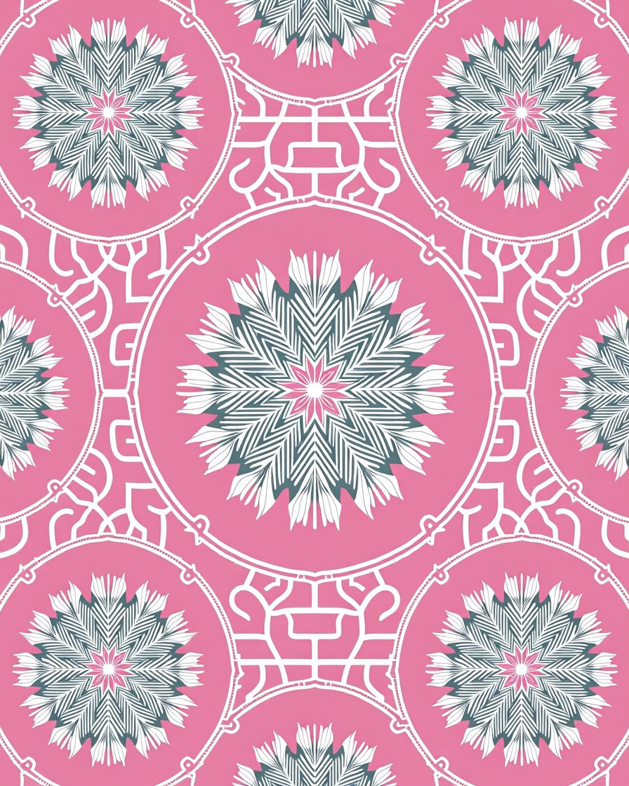 Pink Teal Medallion Mandala Arrangement Rug