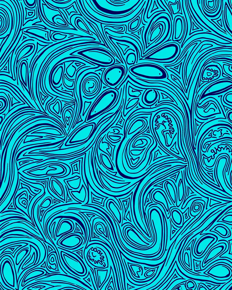 Oceanic Blue Swirling Organic Lines Rug
