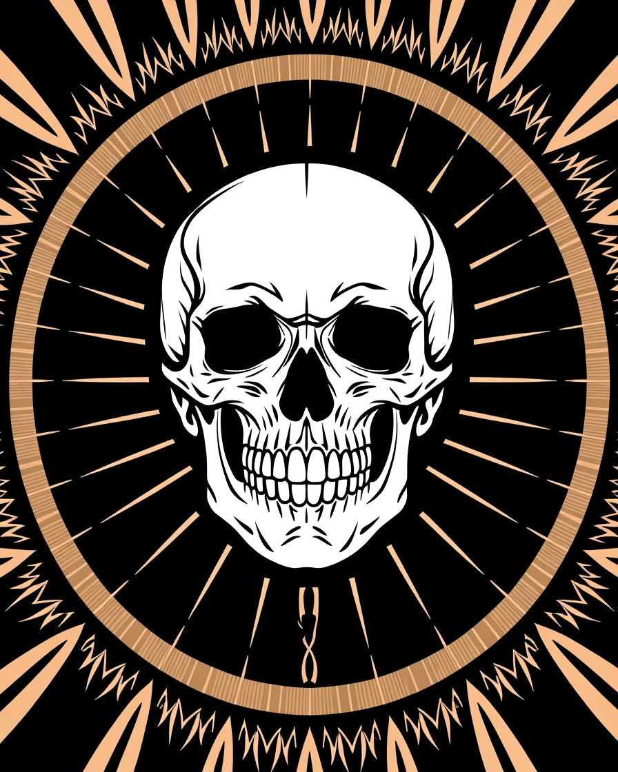 Black Grunge Skull Sunburst Rug