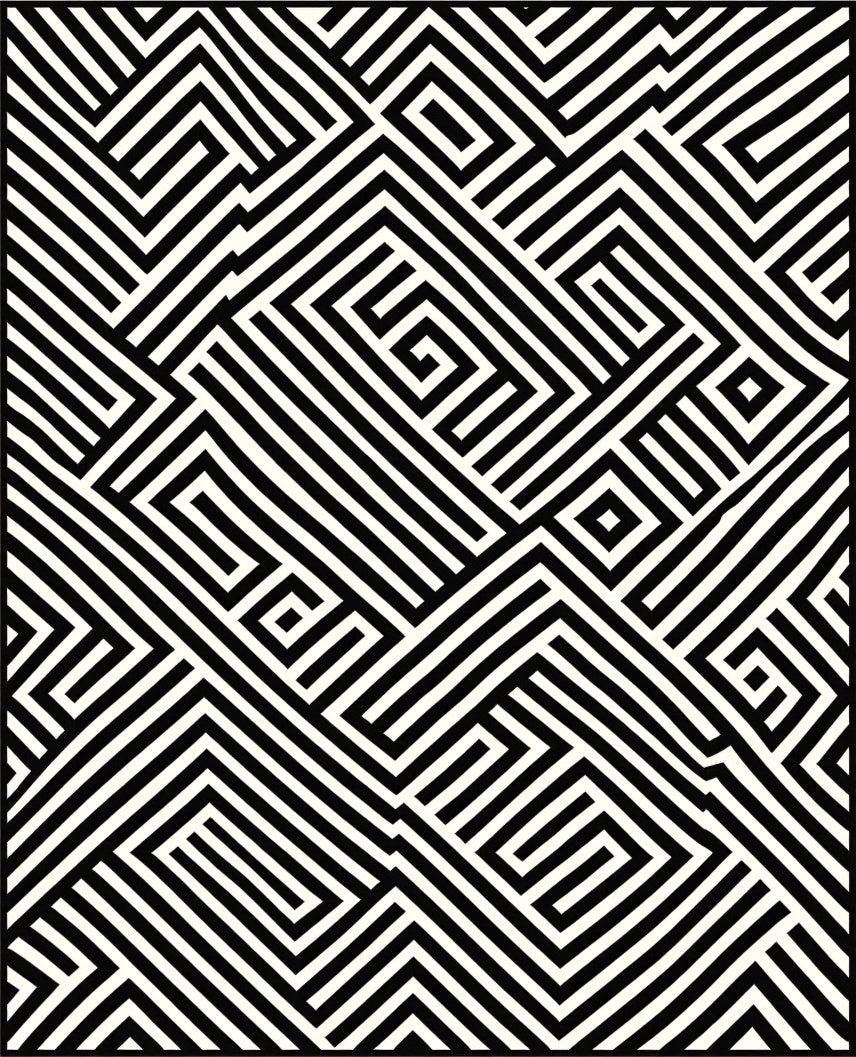 Geometric Black White Maze Rug