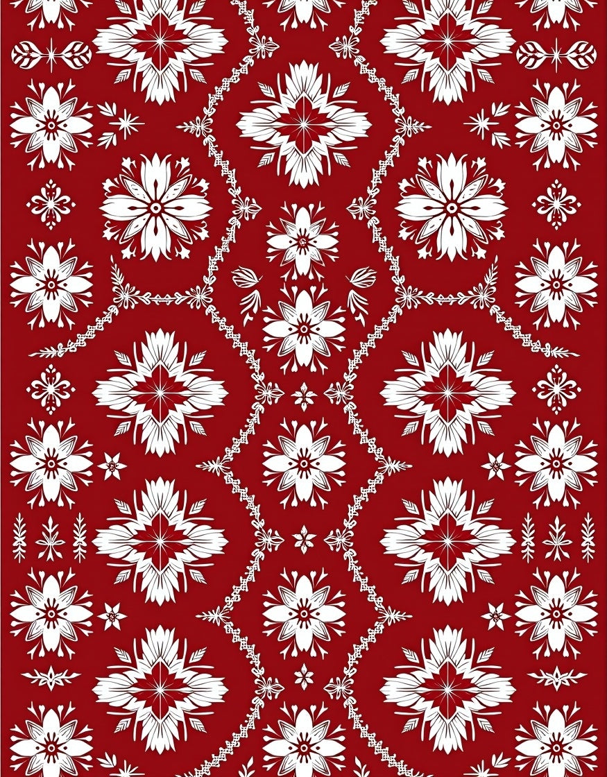 Crimson White Floral Medallion Lattice Rug