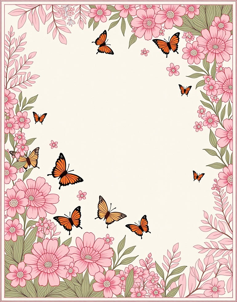 Whimsical Pink Floral Butterfly Meadow Rug