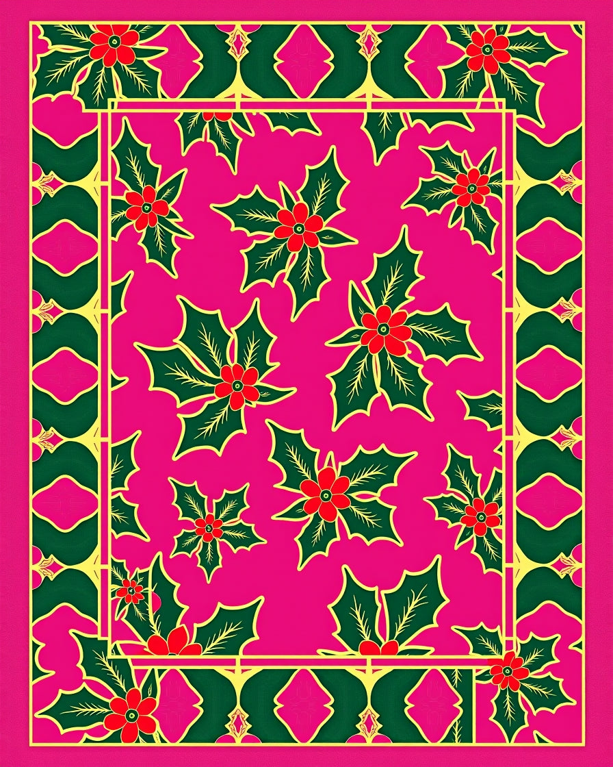 Radiant Pink Holly Berry Border Rug
