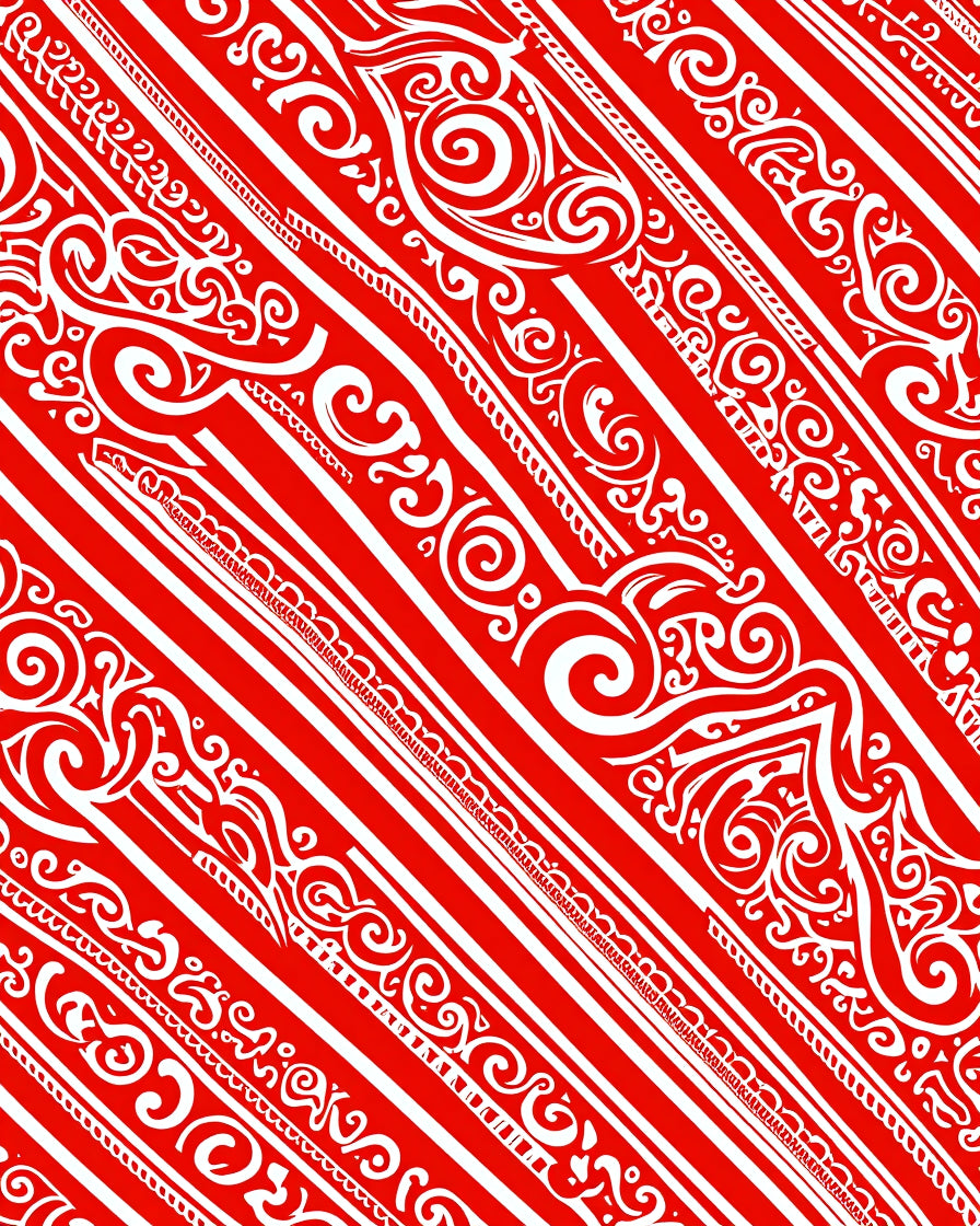 Red White Swirling Calligraphy Stripe Rug