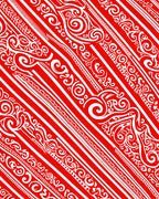 Red White Swirling Calligraphy Stripe Rug
