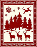 Crimson Winter Forest Deer Snowflakes Rug