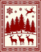 Crimson Winter Forest Deer Snowflakes Rug