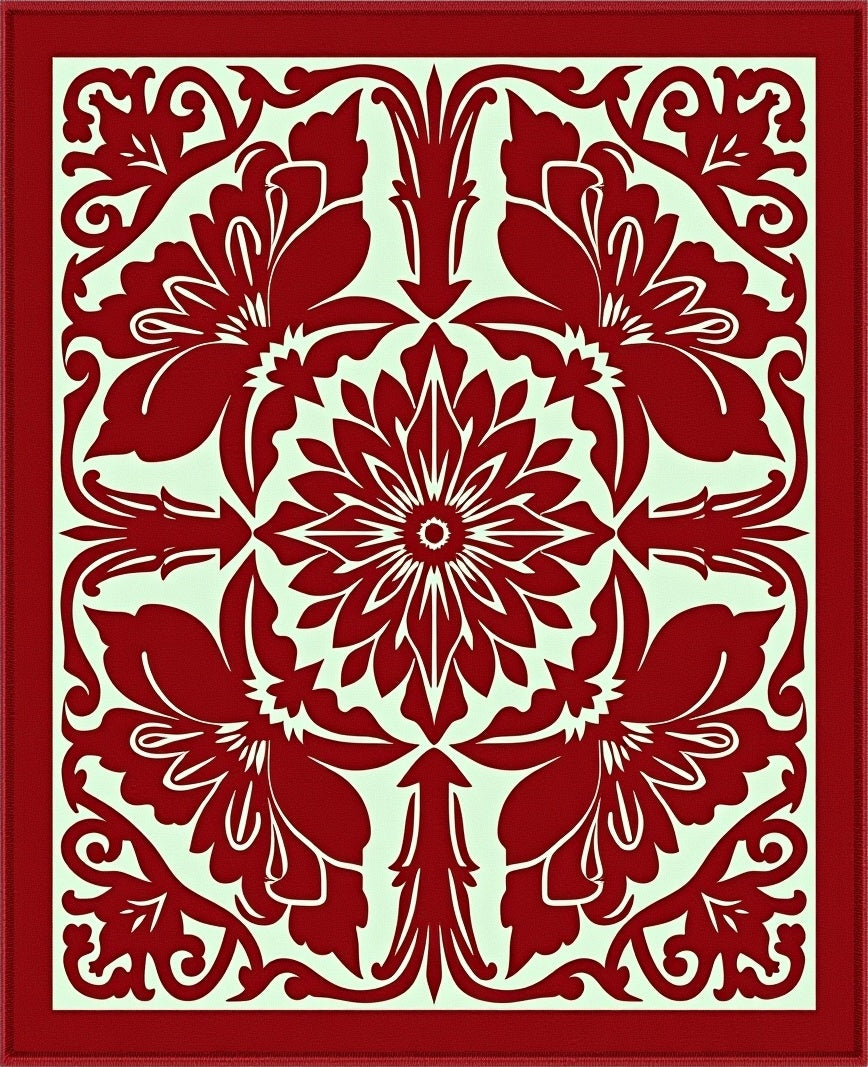 Scarlet Floral Symmetry Medallion Rug
