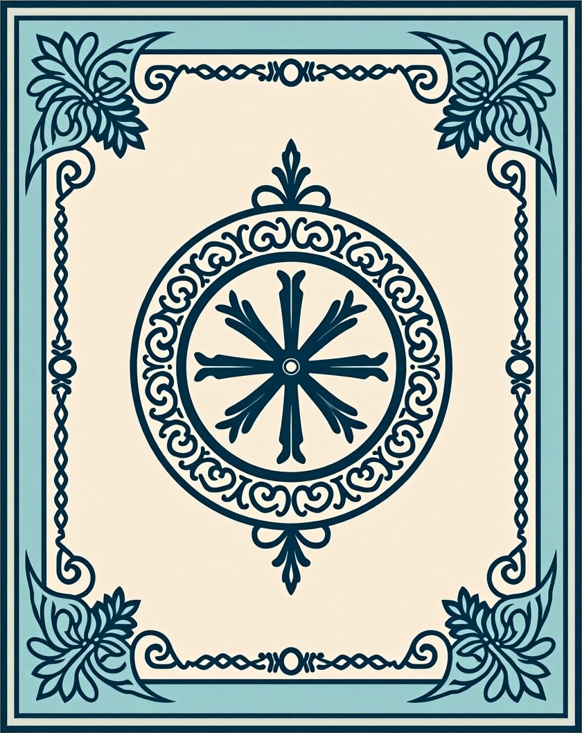 Navy Blue Ivory Mandala Floral Border Rug