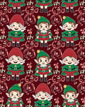 Festive Elf Characters Burgundy Background Rug