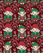 Festive Elf Characters Burgundy Background Rug
