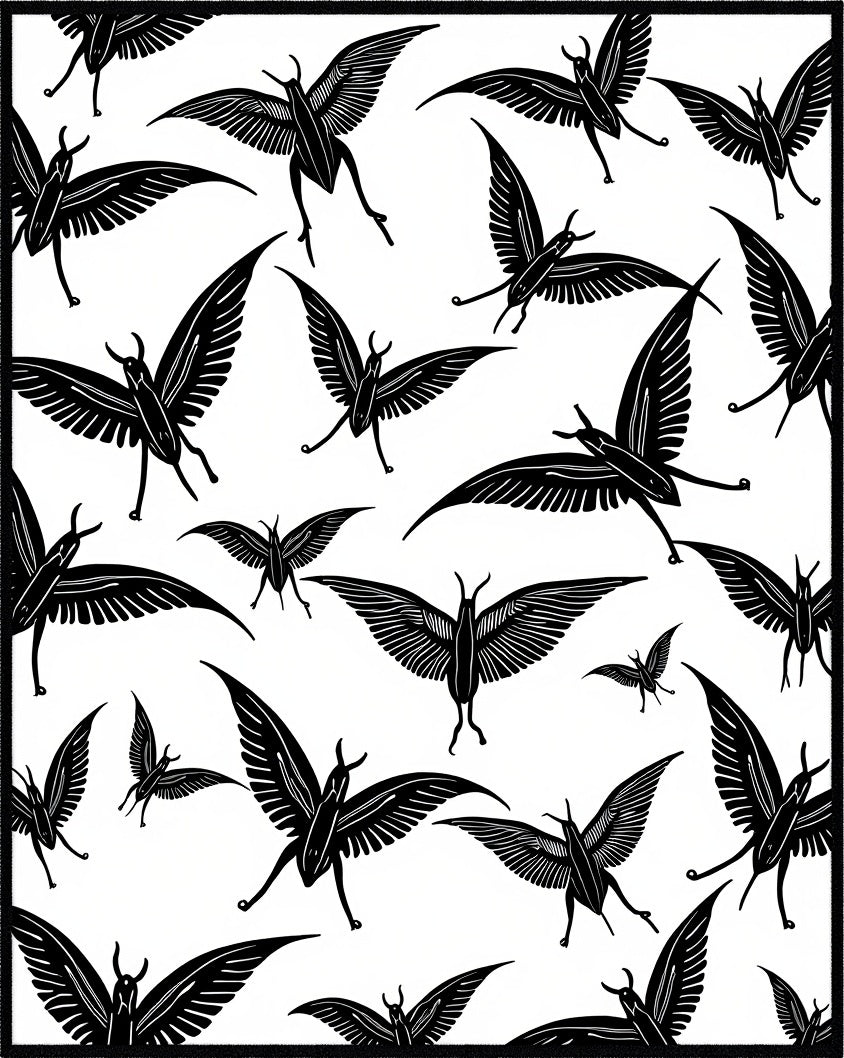 Vibrant Black White Winged Creatures Rug