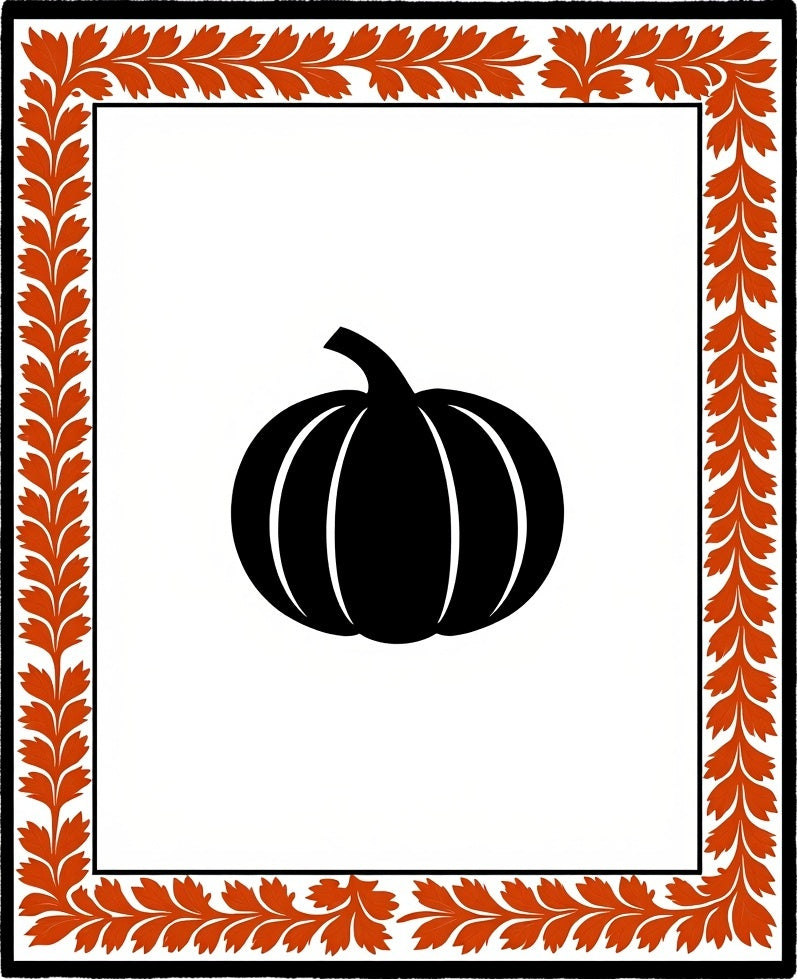 Black Pumpkin Autumn Leaf Border Rug