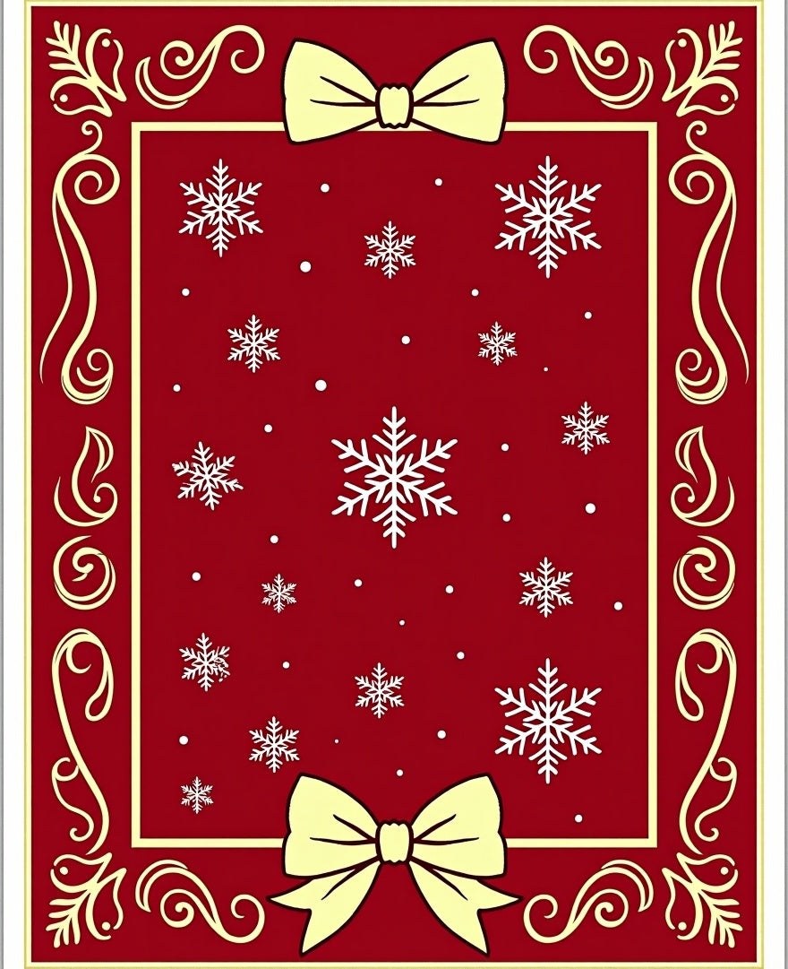 Festive Red Snowflakes Bows Accents Rug