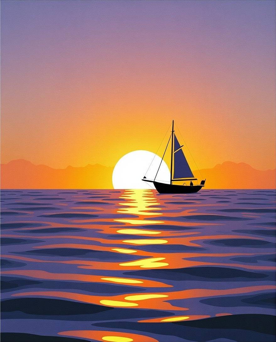 Sunset Sailboat Purple Orange Water Rug