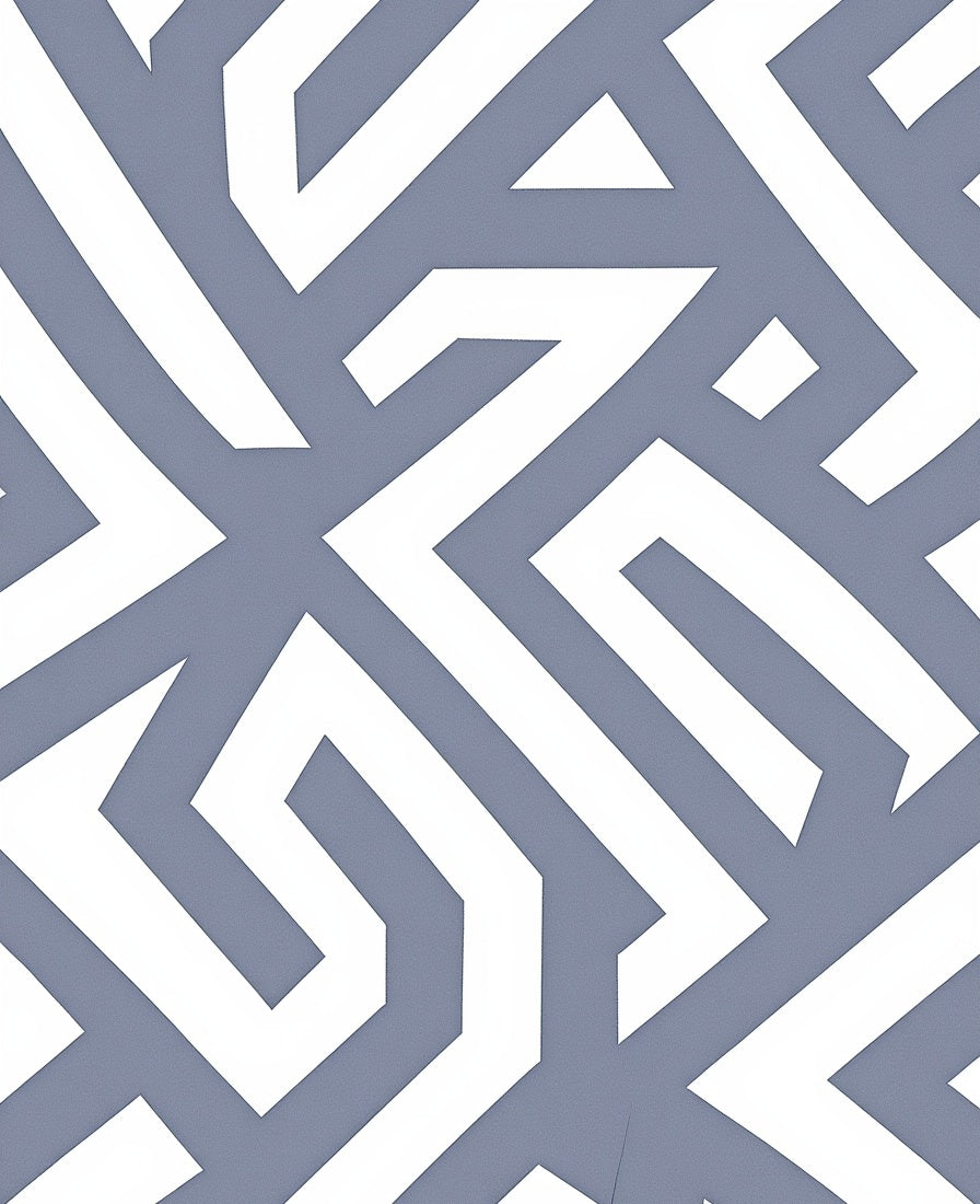 Slate Blue White Geometric Maze Rug