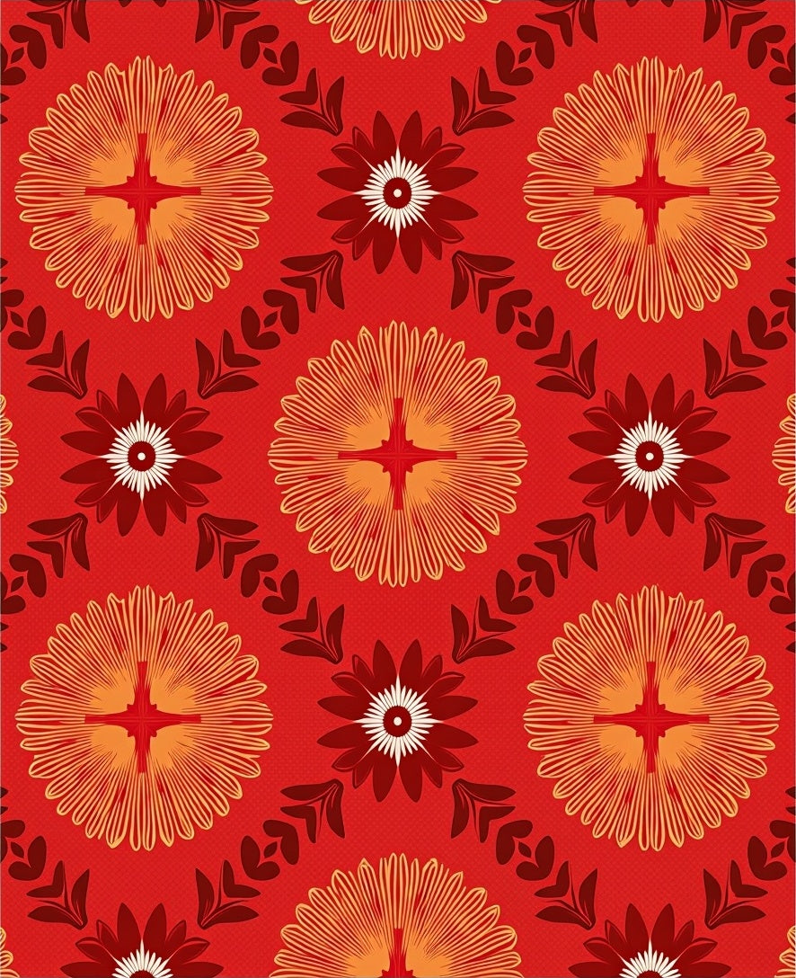 Red Orange Floral Radiant Motif Rug