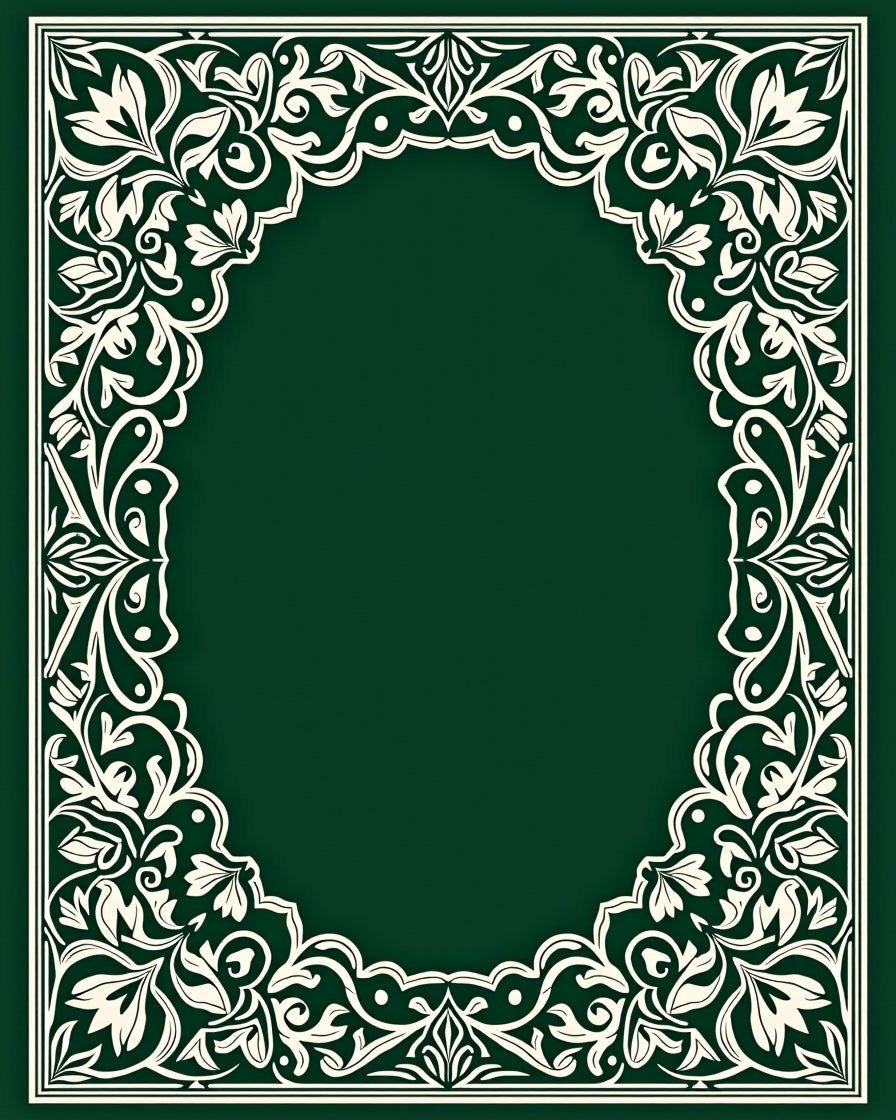 Emerald Green Ivory Floral Border Oval Rug