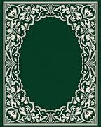 Emerald Green Ivory Floral Border Oval Rug