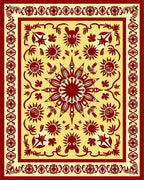 Crimson Sunburst Bordered Yellow Rug