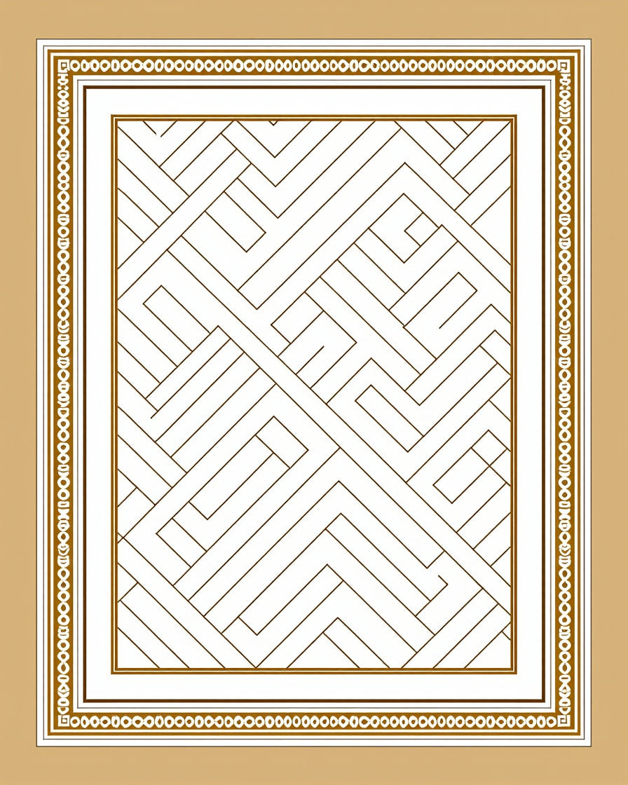 Geometric Golden Labyrinth Border Rug