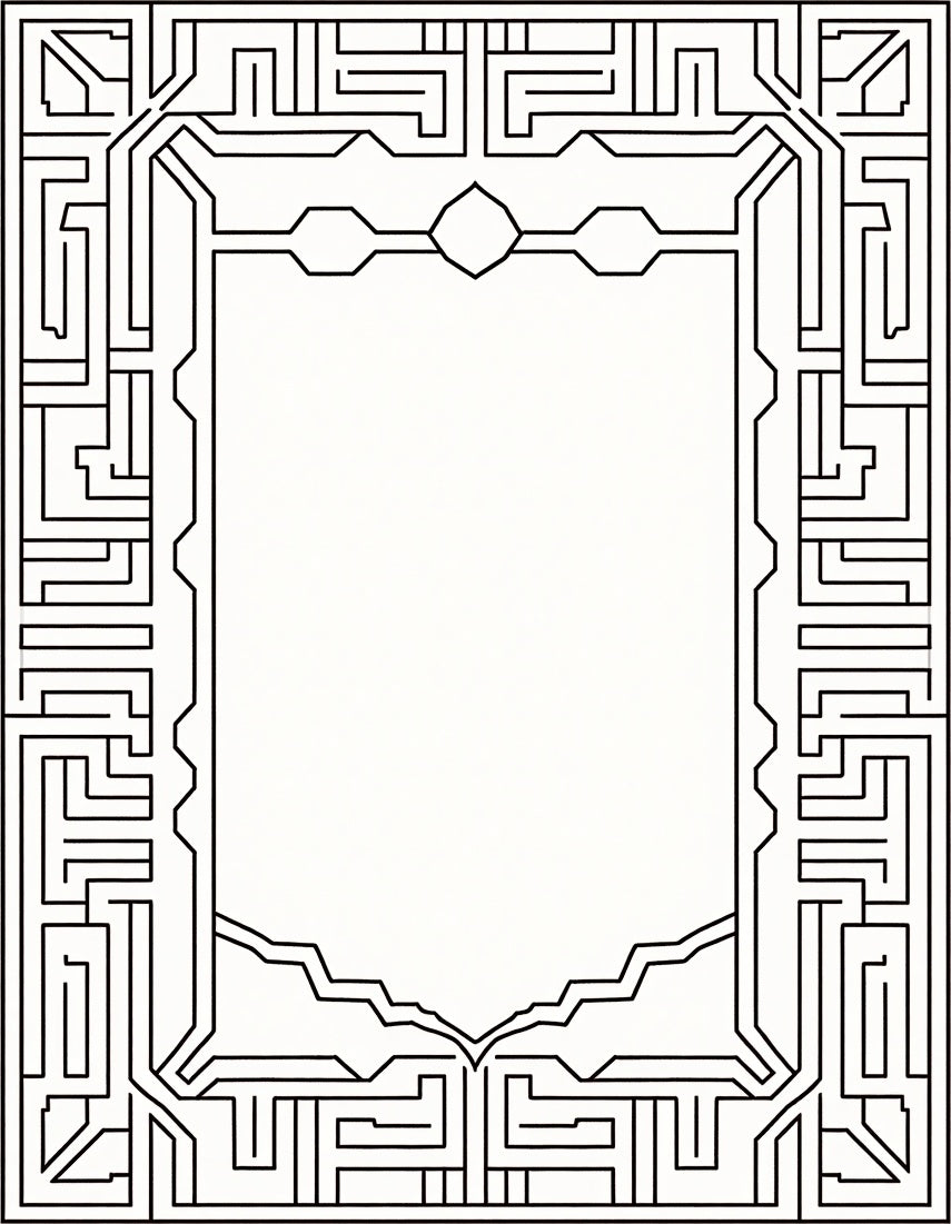 Black White Geometric Labyrinth Border Rug