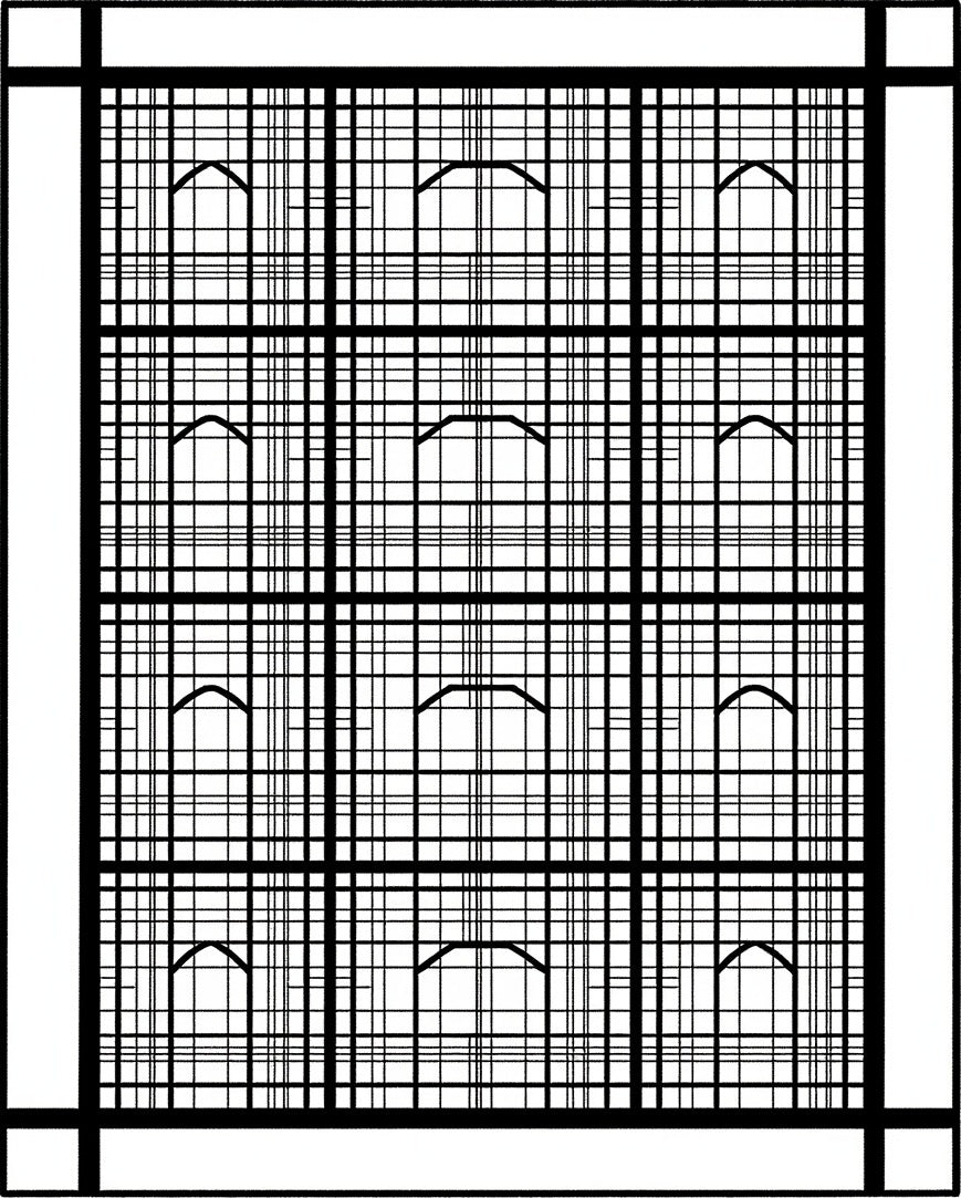 Black White Grid Arch Motif Rug