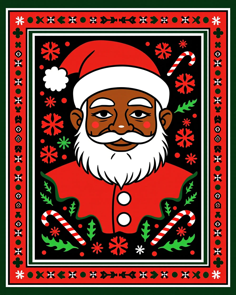 Black Santa Claus Red Festive Portrait Rug