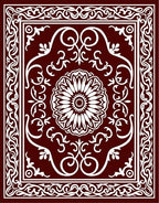 Rich Burgundy White Floral Scroll Rug