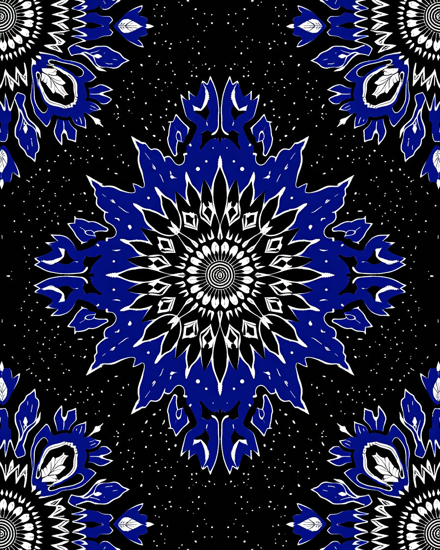 Vibrant Royal Blue Floral Mandala Rug