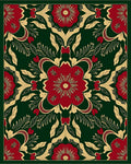 Victorian Red Floral On Forest Green Rug