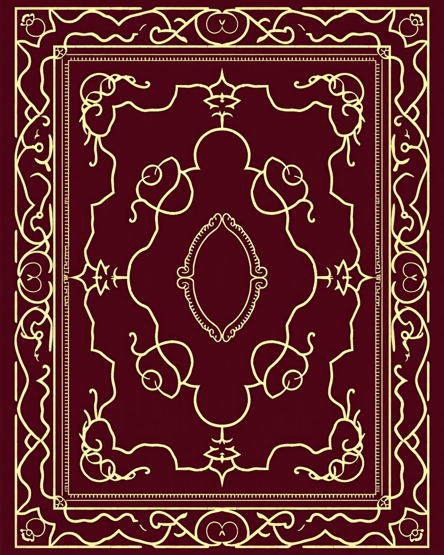 Crimson Gold Swirl Symmetry Rug
