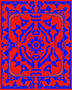 Bold Blue Floral Medallion Crimson Rug