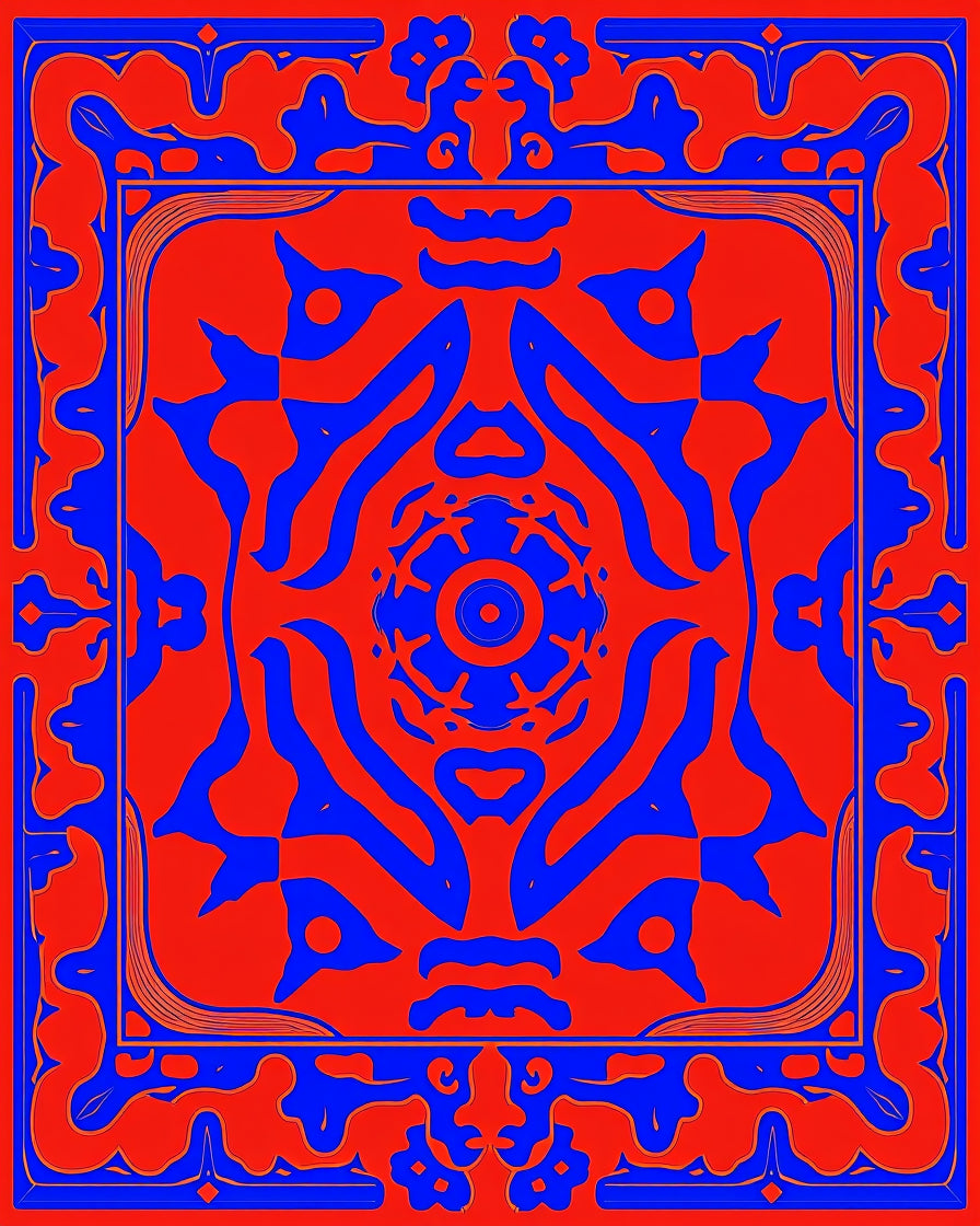 Bold Blue Floral Medallion Crimson Rug