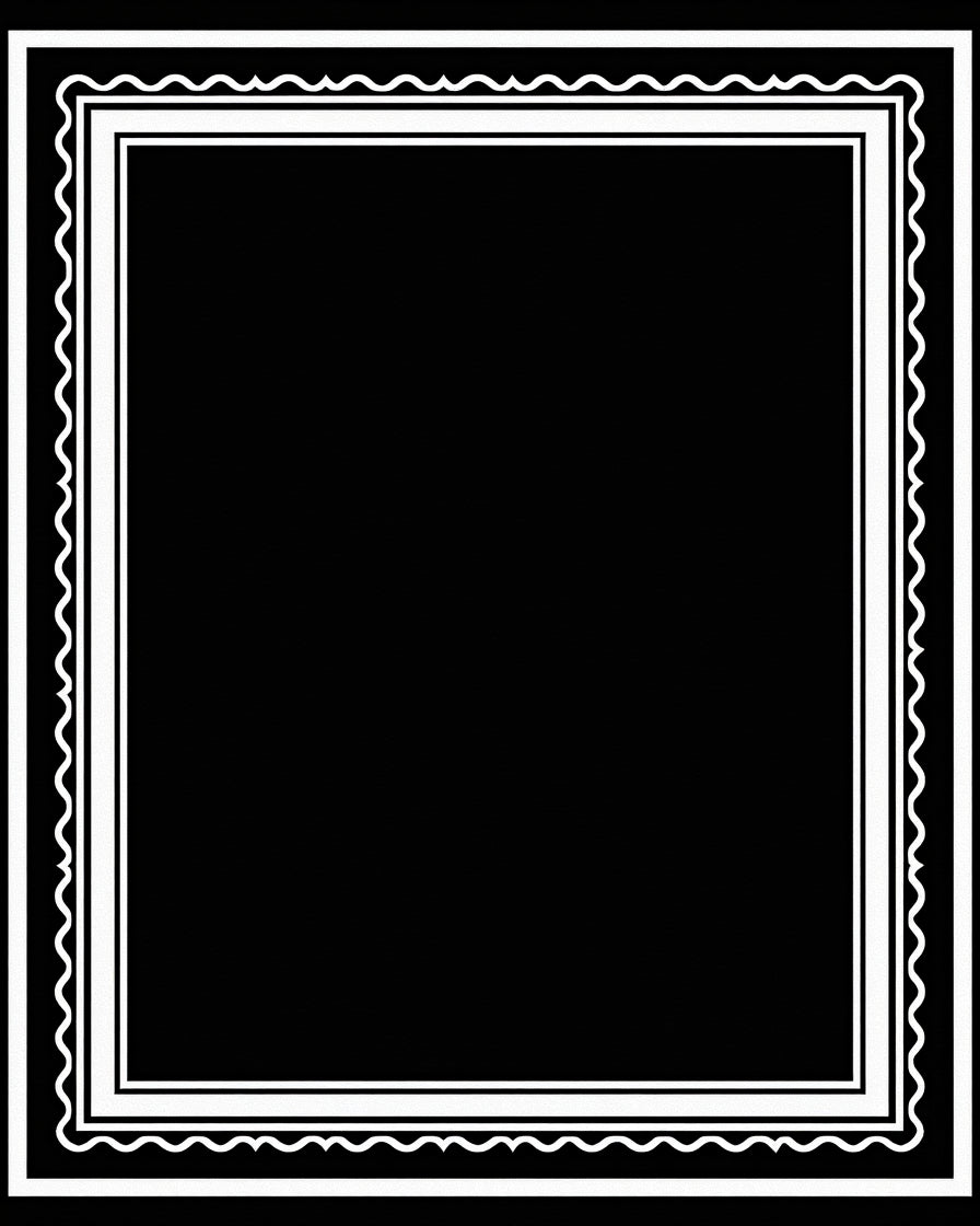 Black White Geometric Wavy Border Rug
