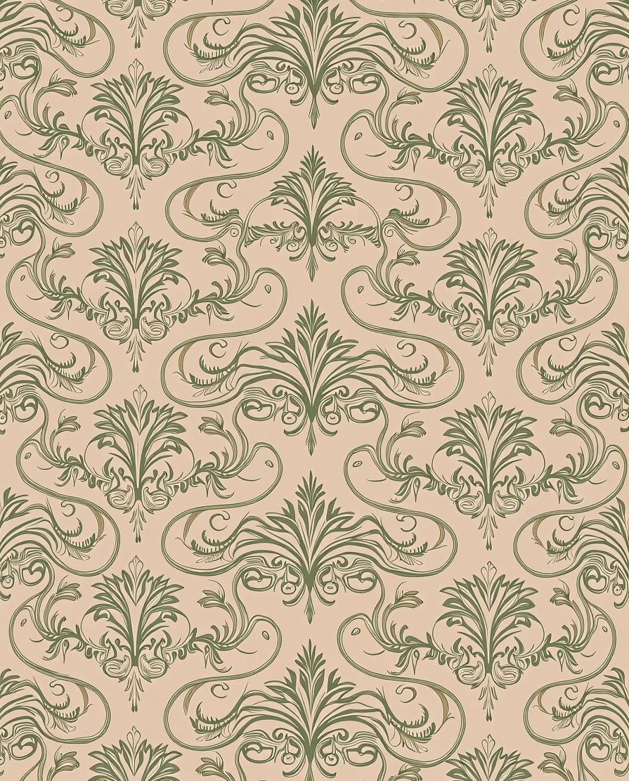 Green Orchid Art Nouveau Swirls Rug