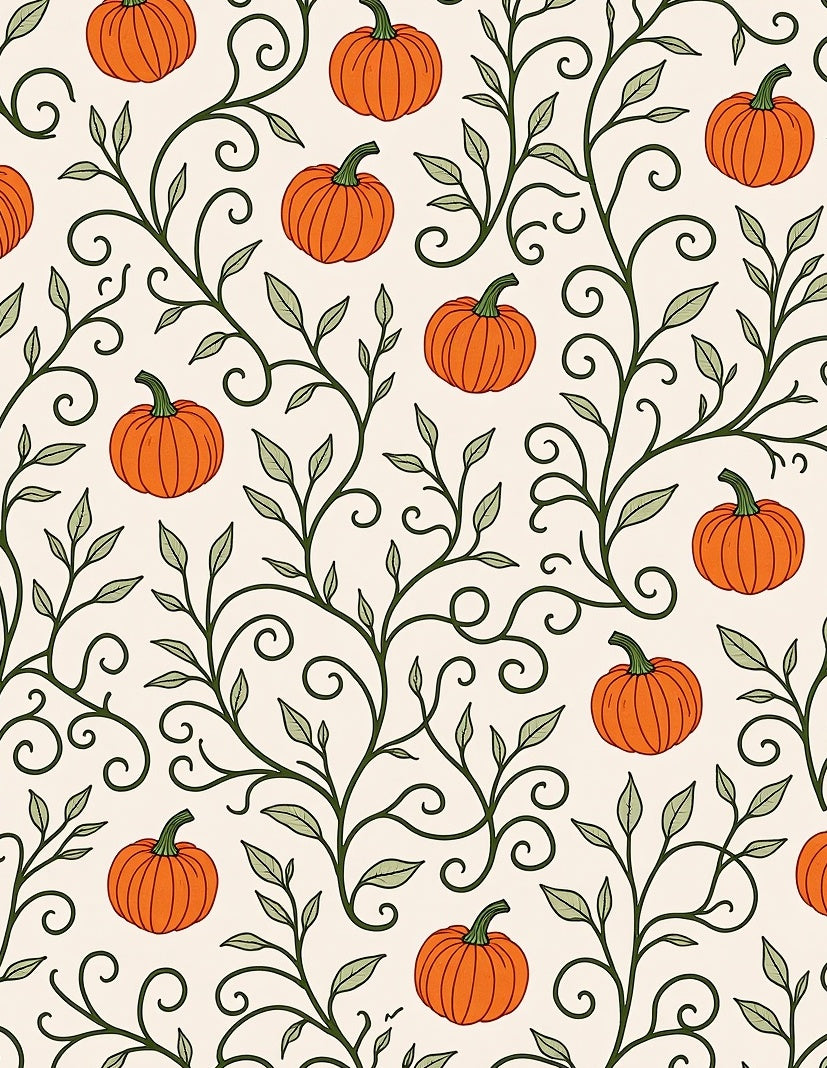 Autumn Orange Pumpkin Vine Swirls Rug
