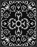 Black White Scrollwork Floral Medallion Rug