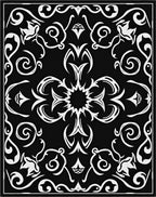 Black White Scrollwork Floral Medallion Rug