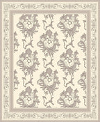Neutral Beige Floral Scrollwork Border Rug
