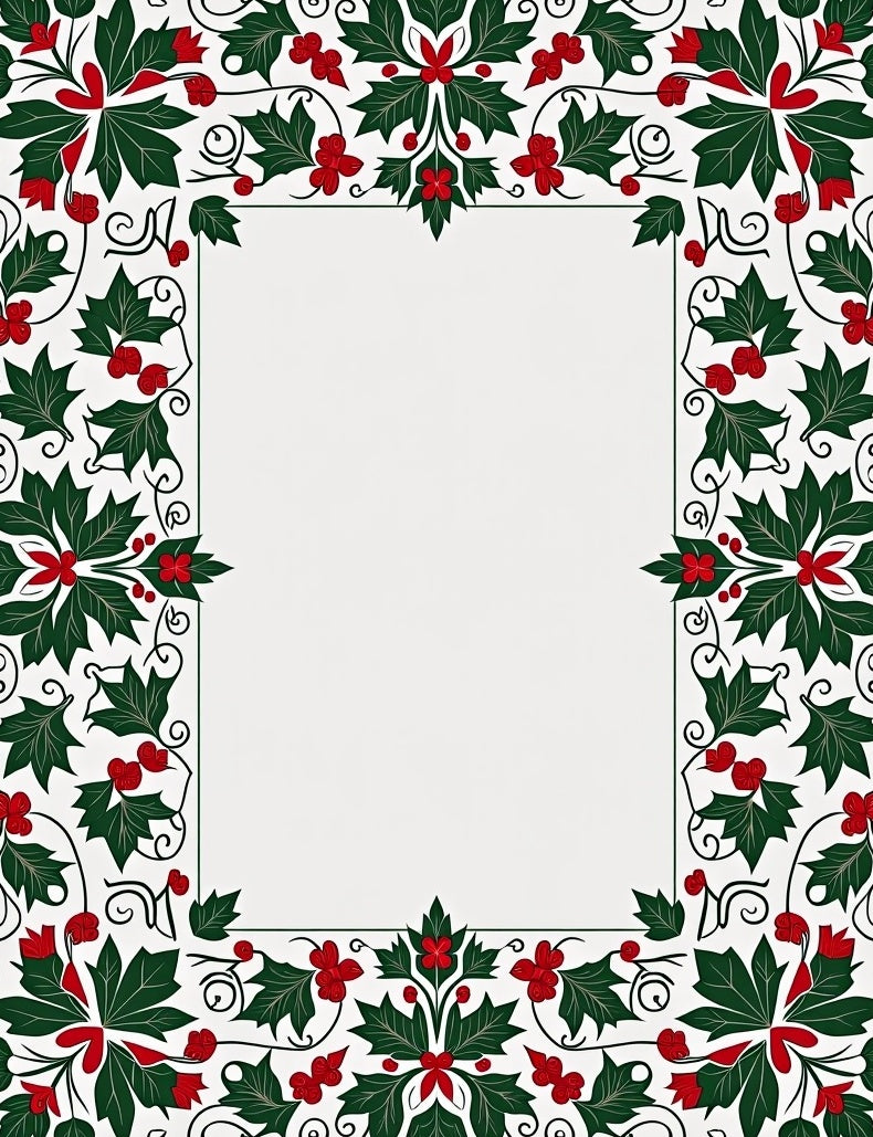Festive Green Red Holly Border Rug