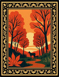 Autumn Forest Scene With Deer Border Rug