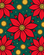 Vibrant Red Floral Circles Emerald Rug