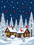 Red Cardinals Winter Snow Cabins Rug