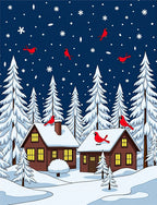 Red Cardinals Winter Snow Cabins Rug